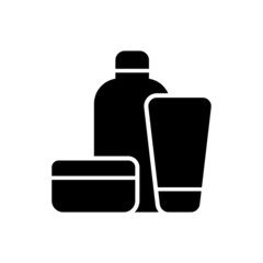 Cosmetic bottles icons set. Black silhouette. Front view. Vector simple flat graphic illustration. The isolated object on a white background. Isolate.