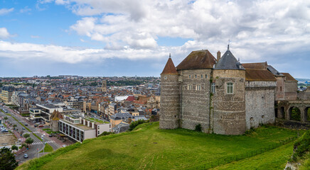 A medieval castle and a cityscape panorama of Dieppe in Normandy, France - obrazy, fototapety, plakaty