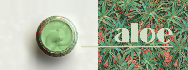 Aloe vera cream on a container. Also concept for product packaging. Cosmetic cream