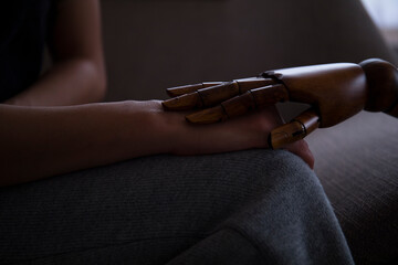 Hands concept. Sofa. Background. Photo. Idea. Robot hand. Idea. 