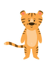 The tiger stands on two legs. Vector image.