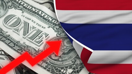 Fototapeta na wymiar Thailand Realistic Flag, Usa Dollar, Rising Zigzag Red Arrow Illustration