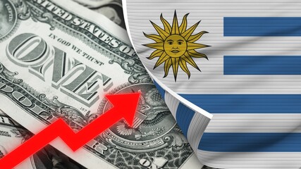 Uruguay Realistic Flag, Usa Dollar, Rising Zigzag Red Arrow Illustration
