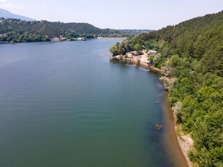 Fototapeta premium Aerial summer view of Pancharevo lake, Bulgaria
