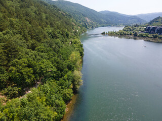 Aerial summer view of Pancharevo lake, Bulgaria