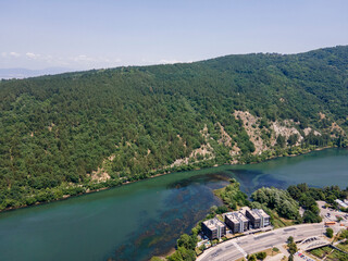 Fototapeta premium Aerial summer view of Pancharevo lake, Bulgaria