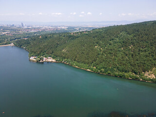 Fototapeta premium Aerial summer view of Pancharevo lake, Bulgaria