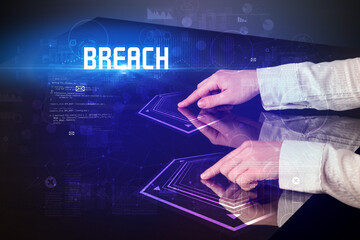 Hand touching digital table