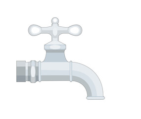 Wasserhahn mit Kreuzgriff, seitlicher Ansicht,  
Vektor Illustration isoliert auf weißem Hintergrund