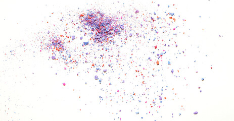 Photo of violet smear texture of cosmetic on white background.