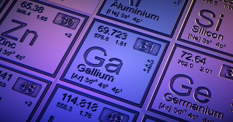 Gallium. Closeup periodic table of the elements.