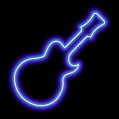 Simple blue neon guitar silhouette on a black background