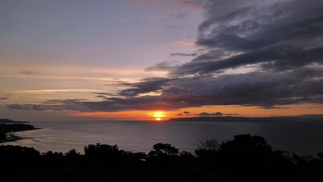 Large view over Pavon bay Costa Rica tropical jungle sunset over osa peninsula 