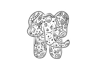 Elephant, animal. Colouring book. Zentangle coloring pages. Art style, doodle for kids or adult. Vector illustration modern