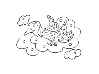 Bird and cloud, sky. Colouring book. Zentangle coloring pages. Art style, doodle for kids or adult. Vector illustration modern