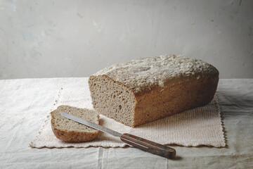Homemade natural rye-wheat bread.