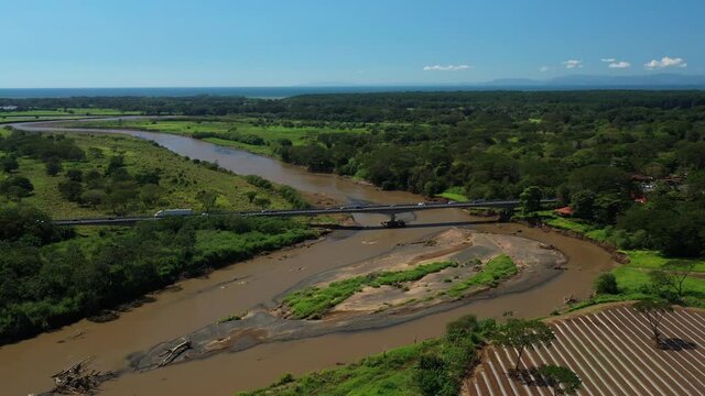 Crocodile bridge tarcoles river aerial view sunny day countryside Costa Rica scenery