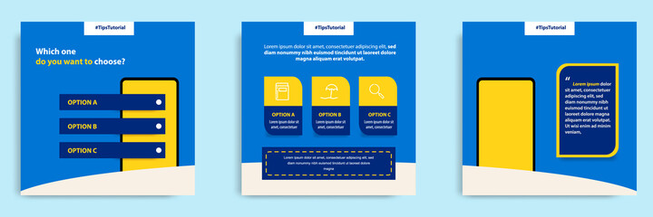 Social media faq, question, answer post banner layout template with geometric shape background and bubble message design element in blue yellow white color