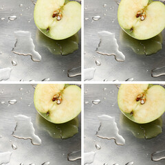 A windy cut of half a green apple with bones