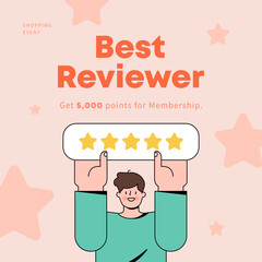 Get a five-star rating. review event. shopping event. Vector illustration.