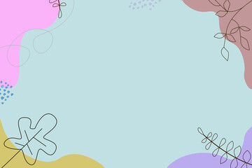 Minimal abstract background with shapes pastel color and leaves vector design