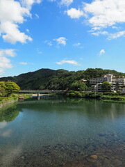 Fototapeta na wymiar 山口県錦帯橋、橋からの景色。