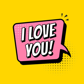 I love you. Vector image. LOVE Happy Valentines day card. Comic elements and patterns, phras. Clouds for explosions like boom. Pop-art