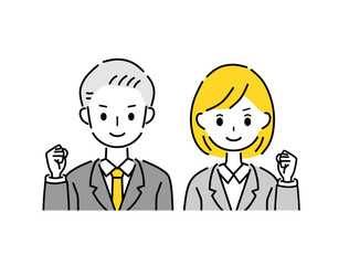 ビジネスマン　ビジネスウーマン　ガッツポーズ