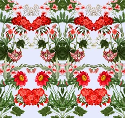 Foto auf Acrylglas Seamless pattern with geraniums and wild flowers. Trendy floral vector print. © Yumeee