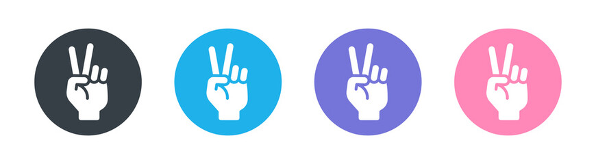 Hand gesture V sign for victory or peace icon on circle design.