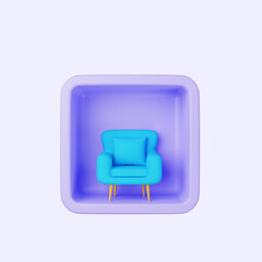 3d illustration of simple icon single sofas on cube