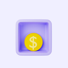 3d illustration of simple icon coin on cube