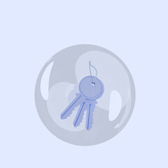 3d illustration of object key inside bubbles