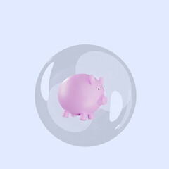 3d illustration of object piggy banks inside bubbles