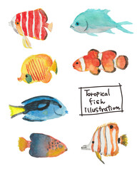 熱帯魚の水彩イラストセット