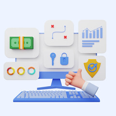 3d illustration of user interface with monitor and keyboard