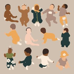 Abstract kids. Set of vector illustrations for print, invitation design, baby shower, poster design - 448464728