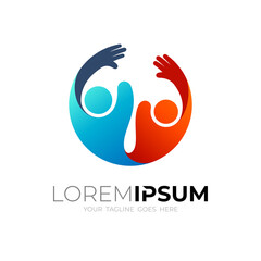 Family care logo template, charity icon with 3d style