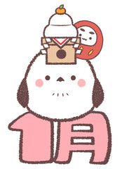 シマエナガと鏡餅と達磨と文字