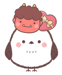 シマエナガと鬼のお面とバレンタインチョコレート