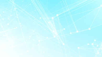 Abstract blue white polygon tech network with connect technology background. Abstract dots and lines texture background. 3d rendering.