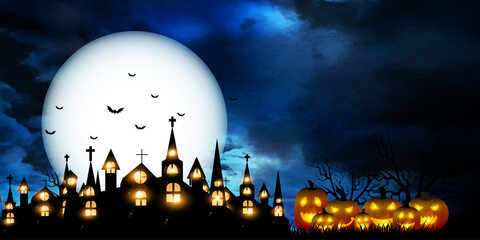 ハロウィン　かぼちゃ　城　背景
