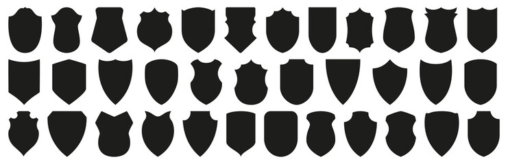 Protect shield icon symbols black silhouette vector set illustration - 448466516