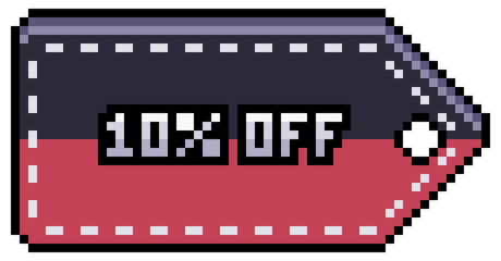 Pixel art discount and sale tag 10% OFF black friday 8bit game item on white background
