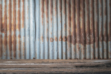 Decayed zinc and old wooden planks