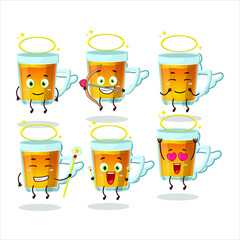 Glass of tea cartoon designs as a cute angel character. Vector illustration