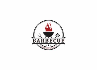 barbecue logo with bbq logotype and fire concept in white background