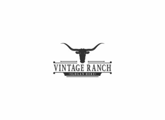 vintage ranch western livestock logo design on white background