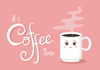 Coffee Cup Background Vector Flat Illustration With Cacao Beans, Grains and Jug. Suitable For Cold Or Hot Drinks