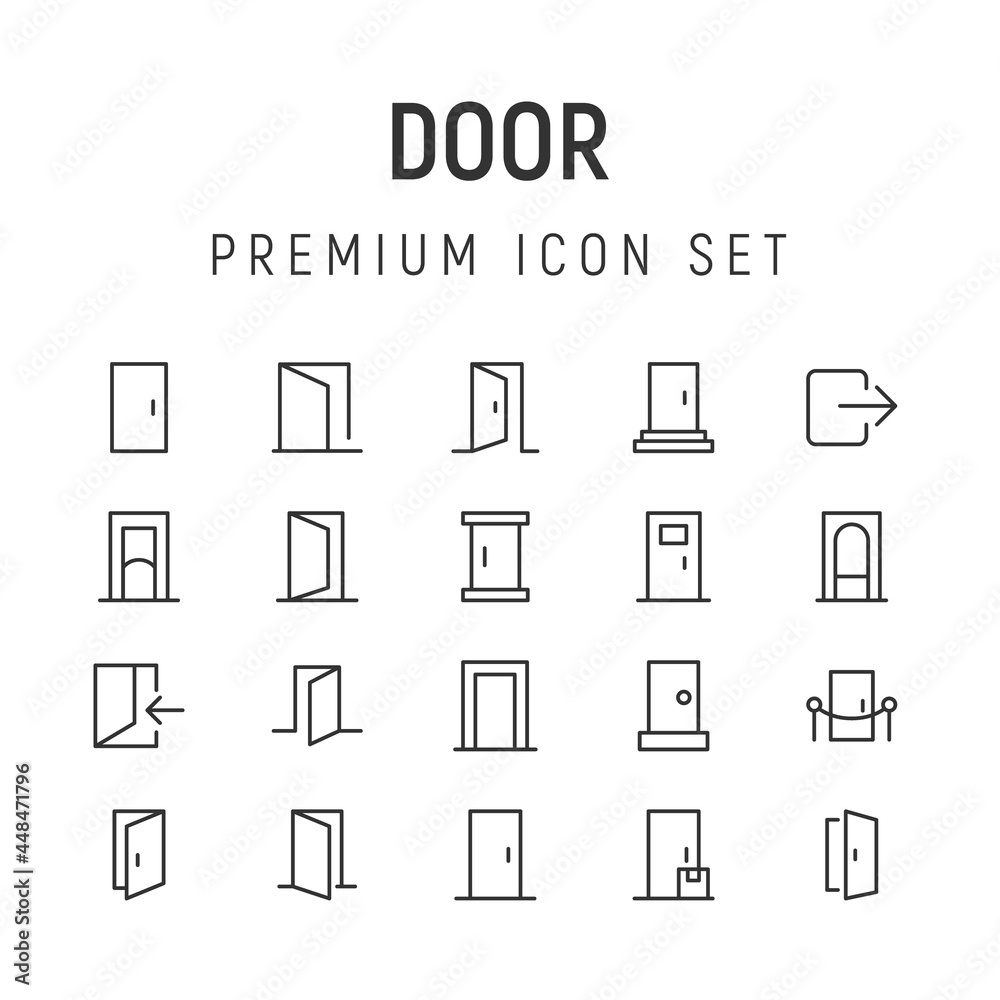 Wall mural premium pack of door line icons.